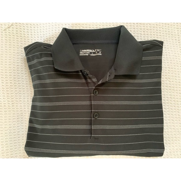 Nike Golf Dri-Fit Mens Polo Shirt Short Sleeve‎ Black Striped  L - Picture 9 of 10